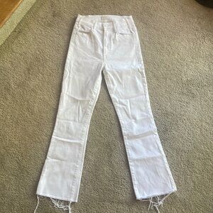 Mother hustler ankle fray white jeans